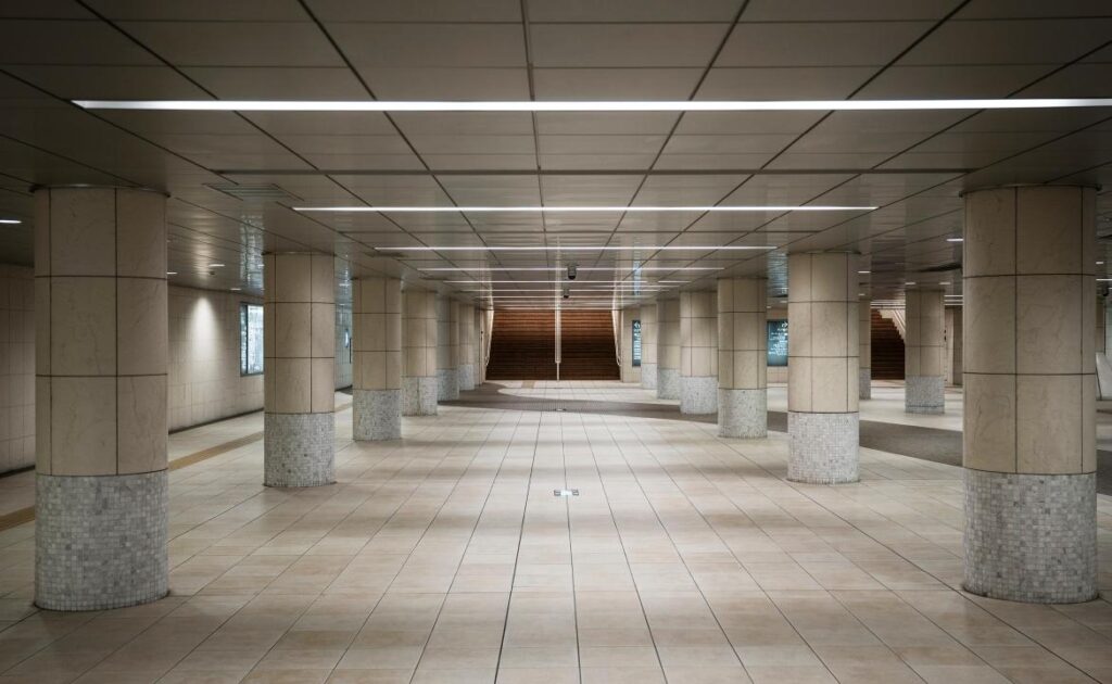 Finished drop ceiling after cutting and installing tiles