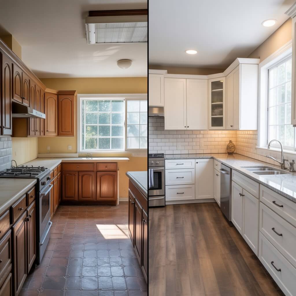 Before and after photos of kitchen renovations in Kellyville